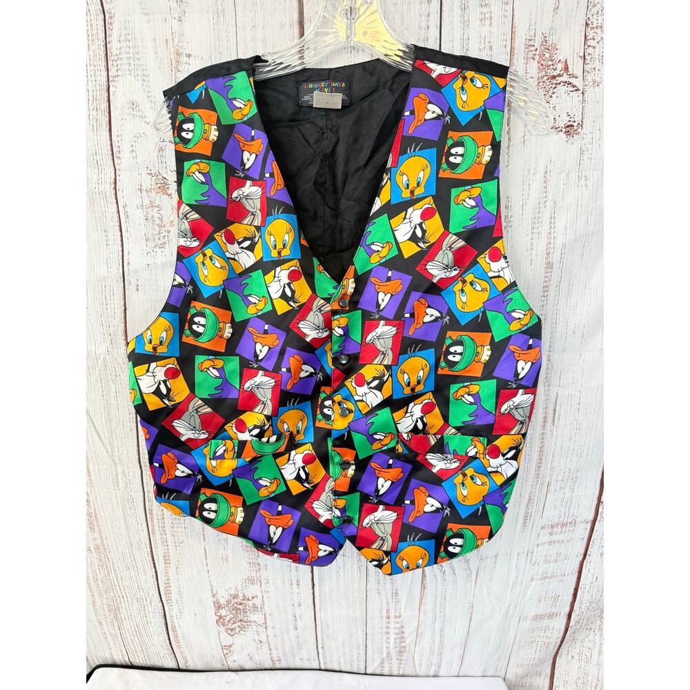 Vintage Looney Tunes Mania Character Print Vest 90s Bugs Bunny Tweety Marvin S/M